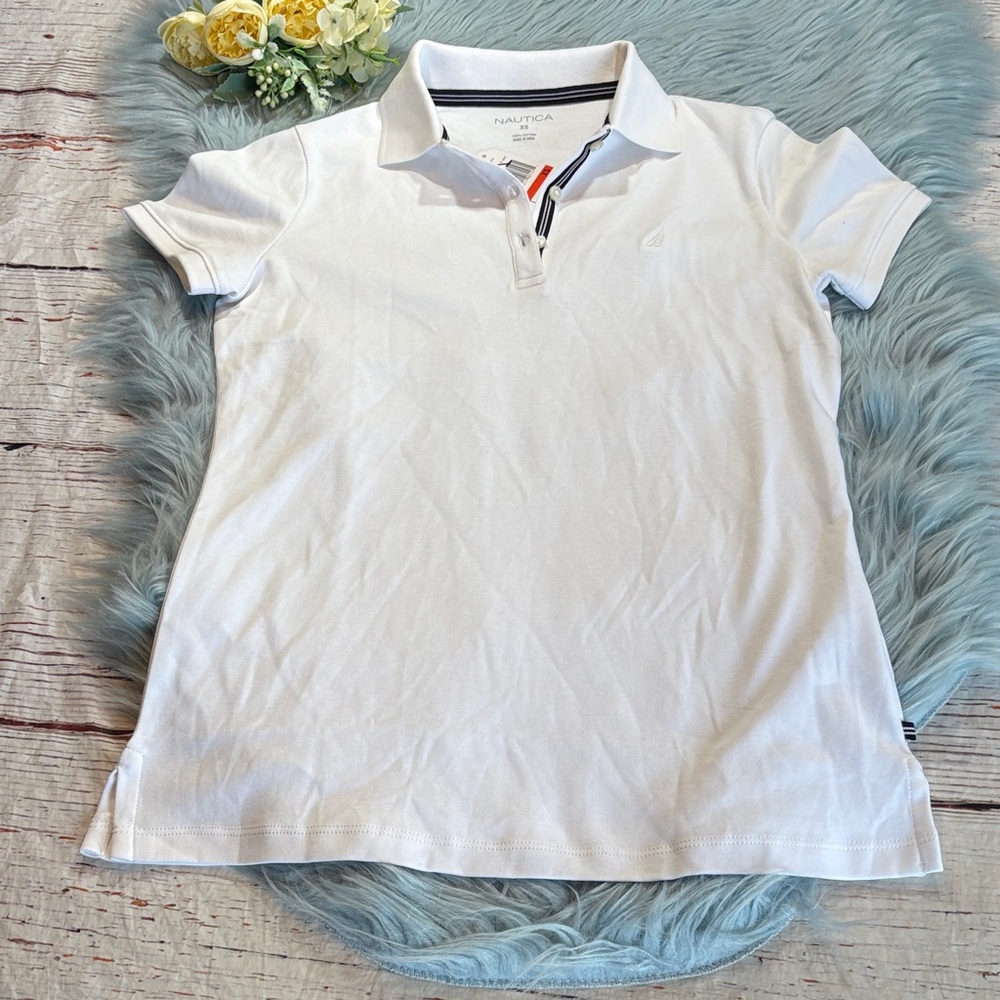 NWT NAUTICA Bright White Short Sleeve Polo Tee sz XS
